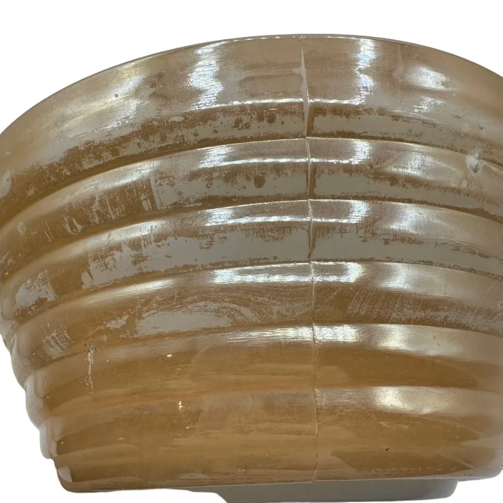 Fire King Oven Ware Ribbed Handled Soup Bowl Peach Luster Beehive Vintage